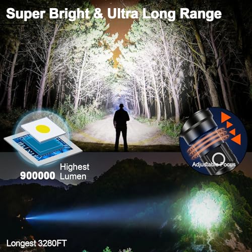 Rechargeable Flashlights 900000 High Lumens Long Range, High Concentration Super Bright USB C LED Flashlight Long Lasting, Powerful Multifunctional Strong Flash Lights, for Emergency Security Camping - Image 3
