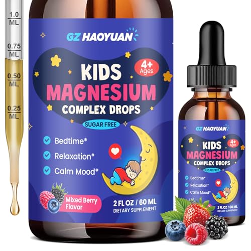 Magnesium Glycinate Liquid for Kids - Magnesium Citrate Supplement with L-theanine Chamomile & Vitamin B6 - for Sleep Relaxation Calm & Focus Mixed Berry Flavor 2 Fl Oz