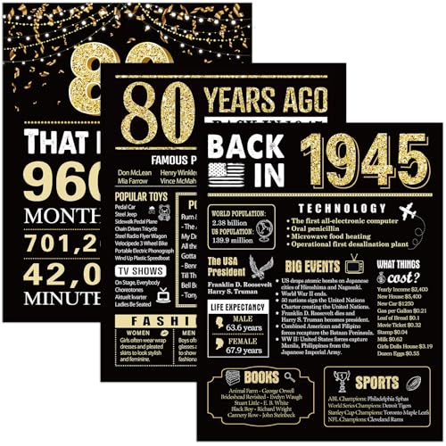 party greeting 80 Years Ago 80th Birthday Wedding Anniversary Poster 3 Pieces 11 x 14 70s Decorations Supplies Large Sign Home Decor for Men and Women ( Back in 1942 - 80 Years)