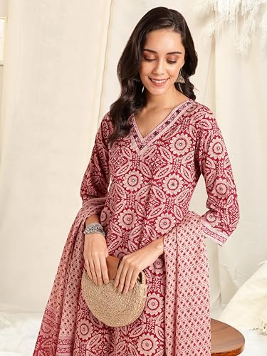 Image of MIRCHI FASHION Women's Straight Fit Pure Cotton Printed Kurta Set with Dupatta and Trouser