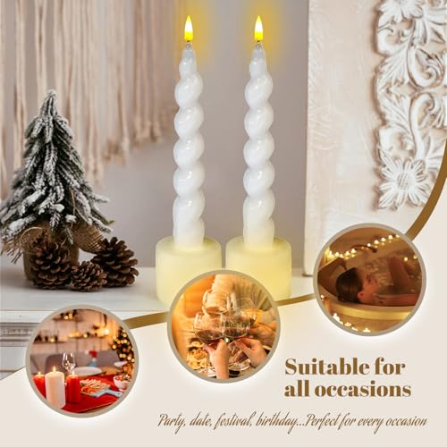 Image of Spiral Taper Candle LED Candlesticks, 7.5 Inch Flameless Tapered Candles Battery Candle Sticks Remote Twisted Candlestick for Dinner Holiday Wedding Party Housewarming-2D