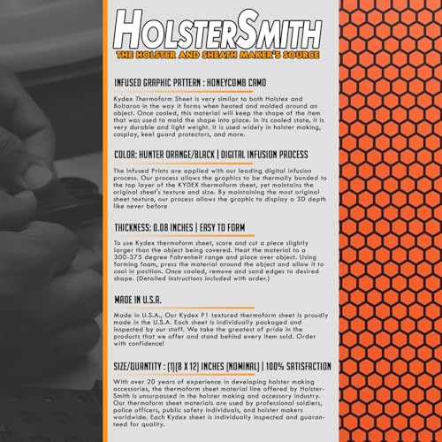Image of KYDEX Thermoform Sheet - (Honeycomb Camo) - (Hunter Orange /Black) - (8in x 12in) - (1 Sheet) - (for Holster Making, Cosplay, Hobby) - (USA Made)
