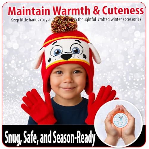 Image of Nicklelodeon Paw Patrol Boy's Winter Hat and 2 Pair of Gloves or Mittens Set (Toddler /Little Boys) Size Age 4-7, Paw Patrol Marshall Glove with Handwarmers
