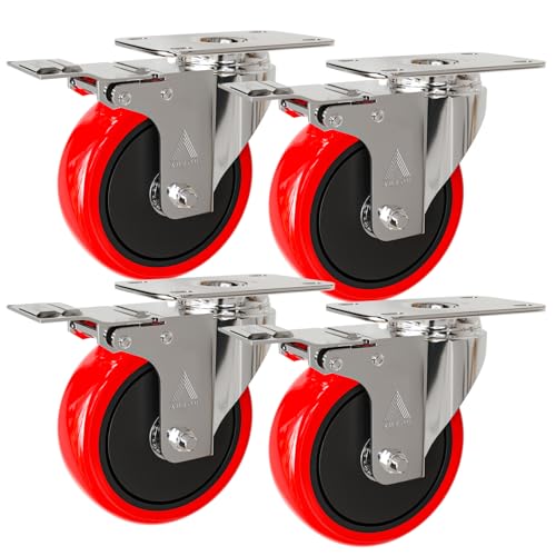 Auroh 4x Castor Wheels Large 100mm - 600KG Heavy Duty Polypropylene Swivel trolley wheels - Set of 4 Low Noise Castors for Furniture (Pack of 4 with Brakes)