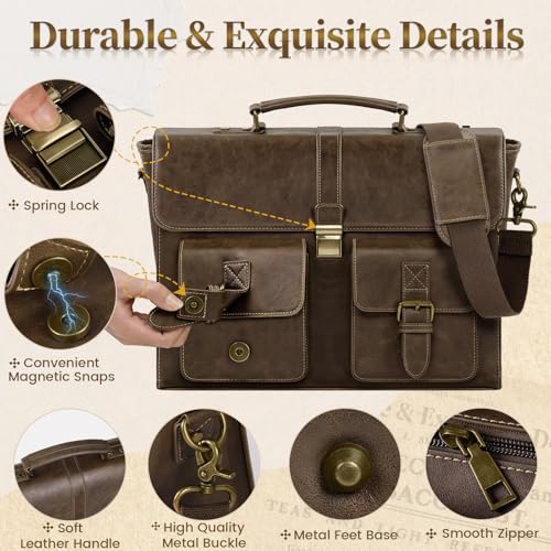 Image of RAINSMORE Mens Messenger Bag 15.6 Inch Leather Vintage Laptop Briefcase Waterproof Computer Laptop Bag Leather Satchel Bag Large Shoulder Bag for Office Work Travel College, DarkBrown
