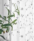 H.ebony Embroidered Grey Sheer Curtains 84 inches Long for Bedroom, Rod Pocket Floral Embroidery Voi