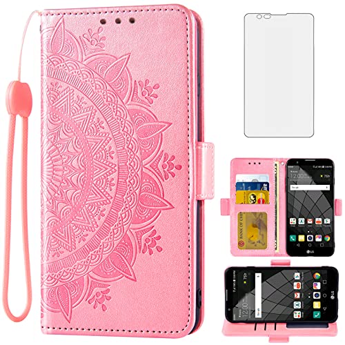 Asuwish Compatible with LG Stylo 2 2+/Stylus 2 Plus/Stylo2 V 2V Verizon Wallet Case and Screen Protector Card Holder Flip Accessories Wrist Strap Stand Cell Phone Cover for G LS775 VS835 Rose Gold
