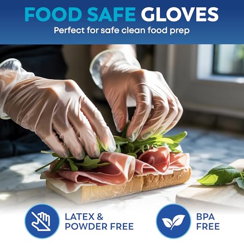 Image of Keppi 110 Pack Vinyl Gloves Clear - Disposable Latex - BPA & Powder-Free - Food Grade Gloves for Cooking Cleaning Food Prep Catering BBQ Baking & Restaurant Use - (Medium)
