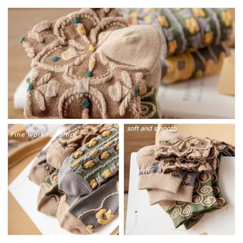 Image of 5 /10 Pairs Floral Vintage Patterned Crew Socks for Women Jacquard Knit Setfor Casual Wear Size 4-9