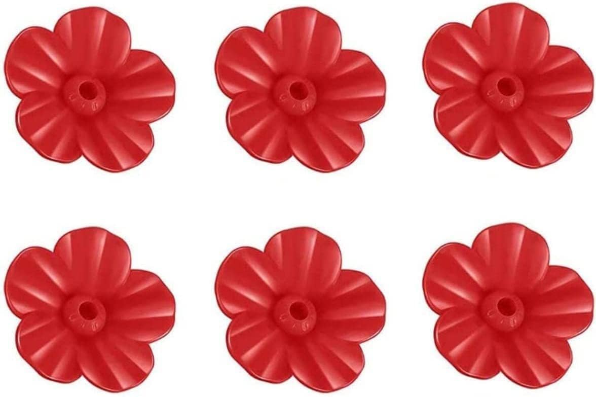 6Pcs Red Hummingbird Feeder Replacement Flowers, Plastic Decorative Flower Feeding Replacement Parts for Feeder Outdoors, Slices Window Hanging Bird Feeder, Bird Health, Feeders