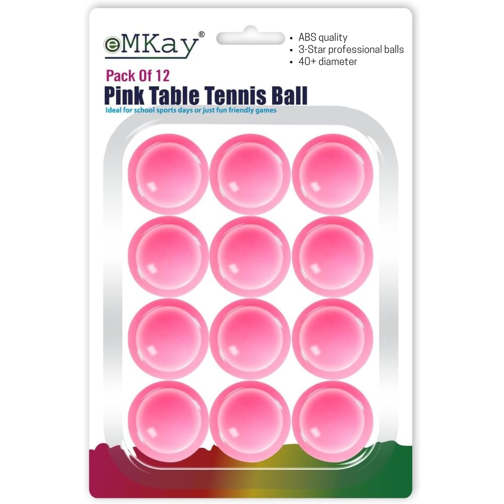 eMKay® Pack of 12 Ping Pong Table Tennis Balls (3-Star 40+ High-Performance ABS Material Training Balls) Ideal for Indoor and Outdoor Table Tennis - PINK