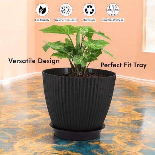 Image of GARDENS NEED 7 Inches Grand Round Flower Pot | Set of 5 | Black | Plastic Planter Pots for Indoor & Outdoor Home, Office & Balcony Decoration