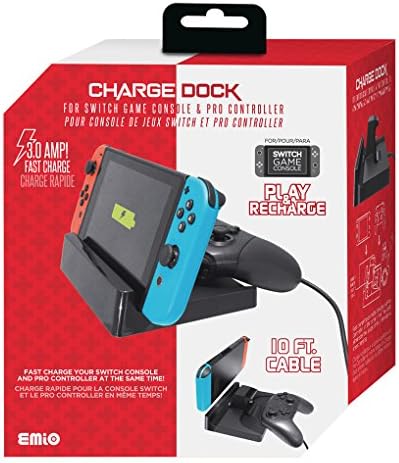 Emio Charge Dock for Nintendo Switch Console,Simultaneously Charges Switch Console and Switch Pro Controller, or Switch Pad