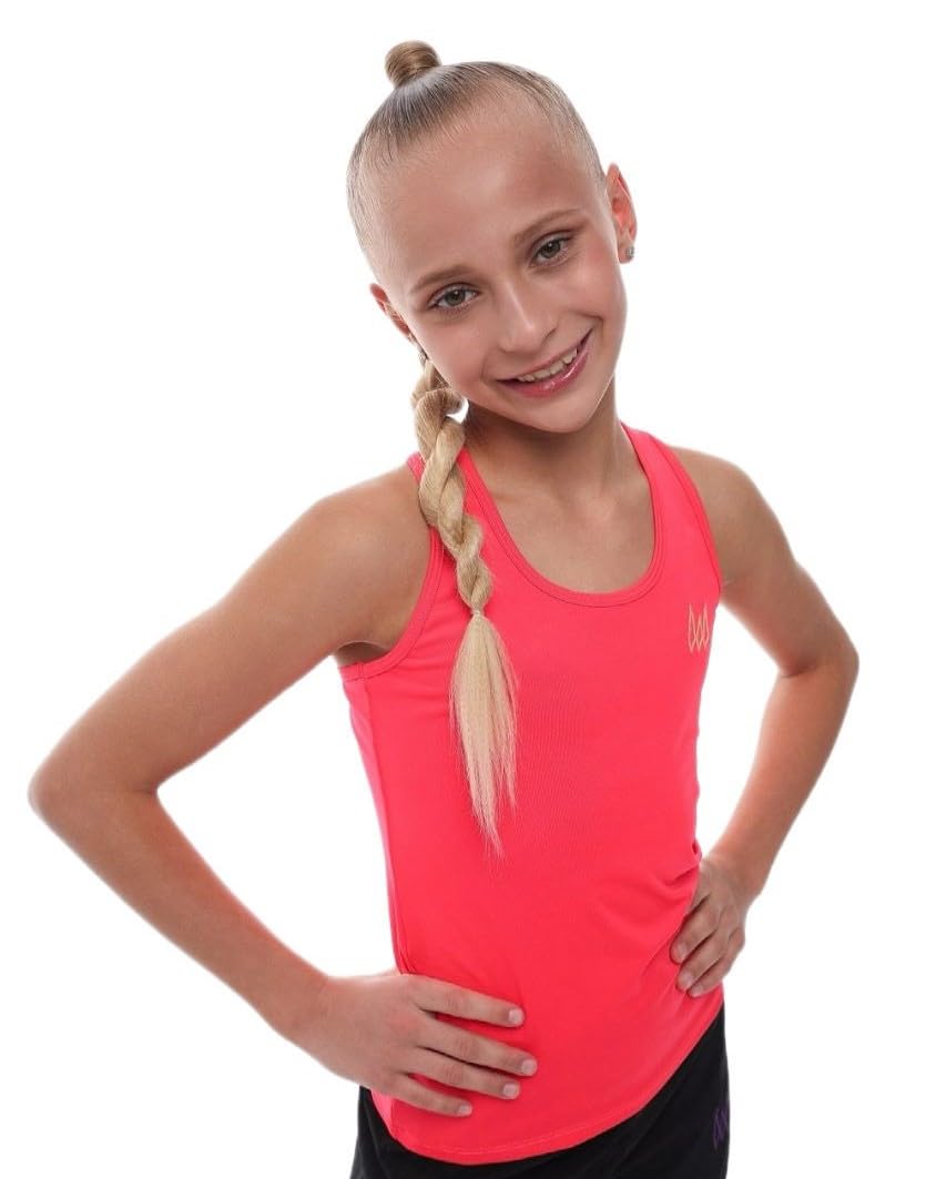 Top sportivo da ragazza, senza maniche, per ginnastica ritmica, balletto e danza, elasticizzato a 4 vie, traspirante, 90% poliammide