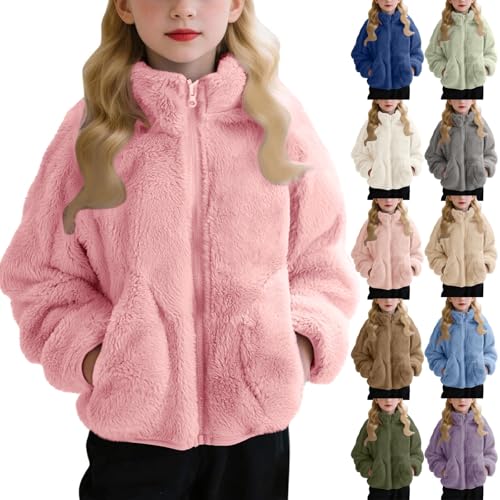 Girls Polar Fleece Jacket Zip Up Mock Neck Sweatshirt Warm Soft Sherpa Outwear Fall Winter Coat with Pockets Kids Clothes