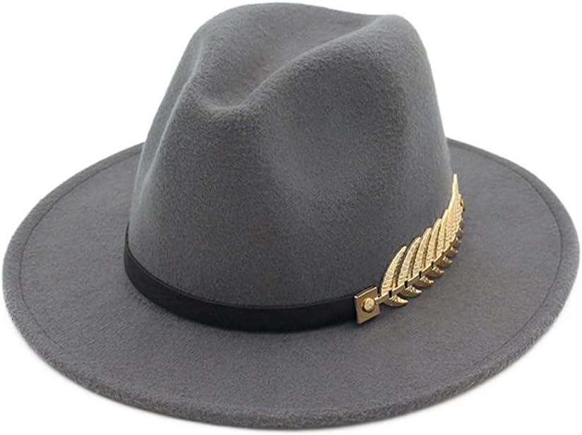 HUDANHUWEI Women's Wide Brim Fedora Panama Hat with Metal Belt Buckle