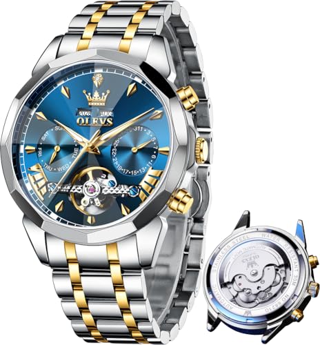 Image of OLEVS Automatic Self Winding Men's Wrist Watch Skeleton Stainless Steel Calendar Chronograph Waterproof Luminous Luxury Gift Branded Watch for Man