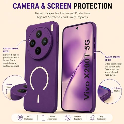 Image of SBMS Silicone Back Cover Case for Vivo X200T 5G | Soft Micro-Fibre Lining Inside | Magsafe Print On Back Side Camera Protection Bump | Shockproof Case for Vivo X200T 5G (Purple)