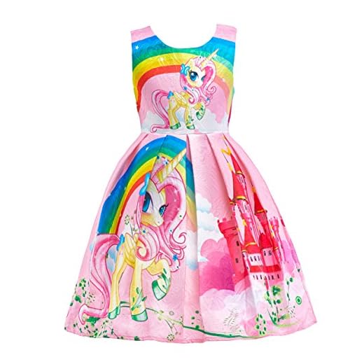 AIDEAONE Kleider für Mädchen Denim Sommerkleid Rock Ärmellos Casual Unicorn Print Schulkleid 6-7 Jahre 4 Lito Angels Einhorn Kleid Kostüm für Kinder Mädchen, Little Pony Prinzessin Sommerkleid Geburtstag Kinderkleidung, Größe 6-7 Jahre 122, Stil C - Rosa