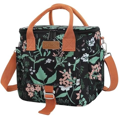 Joymee Large Insulated Lunch Bag for Women Adults, Reusable Waterproof Lunch Box for Work Picnic Camping, Small Lunch Cooler Leakproof Tote with Side Pocket Adjustable Shoulder Strap - Green Leaf Cover
