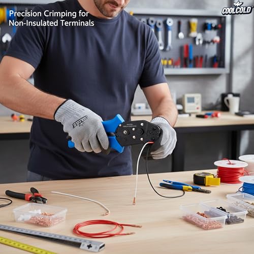 Image of COOLCOLD SN-28B Crimping Tool for Non-Insulated Terminals (AWG 28-18 | 0.1-1mm) - Heavy Duty Ratchet Crimper with Ergonomic Grip for Electrical & DIY Use