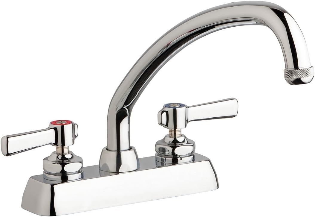 Chicago W4D-L9E1-369AB 4" Deck Mount Workboard Faucet with 9-1/2" Swing Spout, 4 Inch