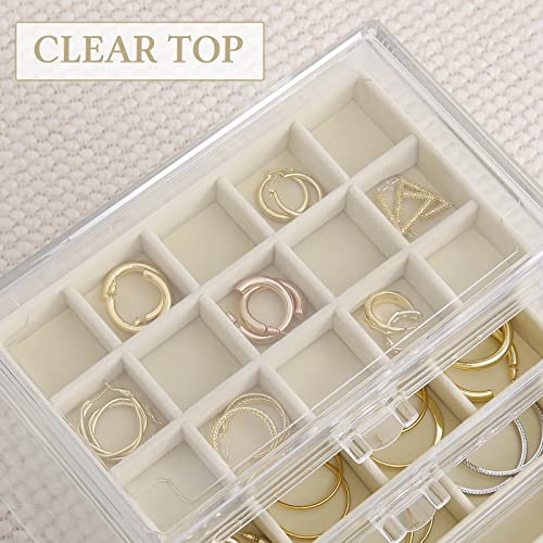 misaya Earring Organizer with 4 Drawers, 31-Slot Acrylic Jewelry Organizer Box for Women, Birthday Present, Cream - Thumbnail 3