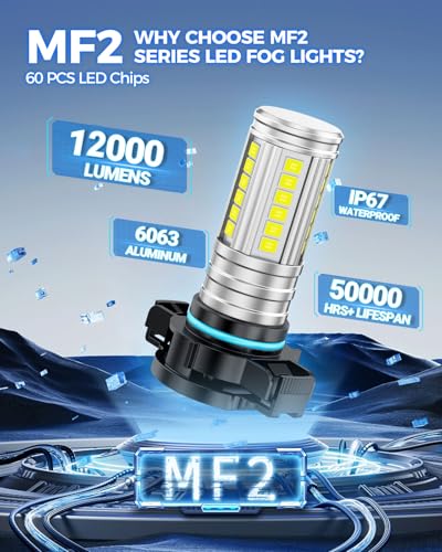 Image of Marsauto 5202 Led Fog Light Bulbs, 12,000 LM 360 Illumination Upgraded 60 Pcs Chips 5201 PS24W Fog Lights Led, 6500K White Strong Penetration 5201 Fog Light Bulb for Car, Pack of 2