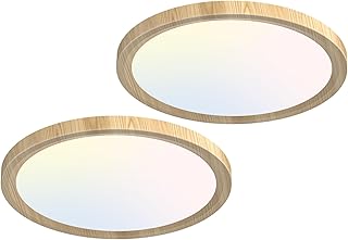zemty LED Ceiling Light Wood - 12In 28W 3200lm Flush Mount Ceiling Light with 3 Color Temperature 3000K/4500K/6000K - Round Flat Light Fixture for Kitchen Bathroom Shower, 2Pack