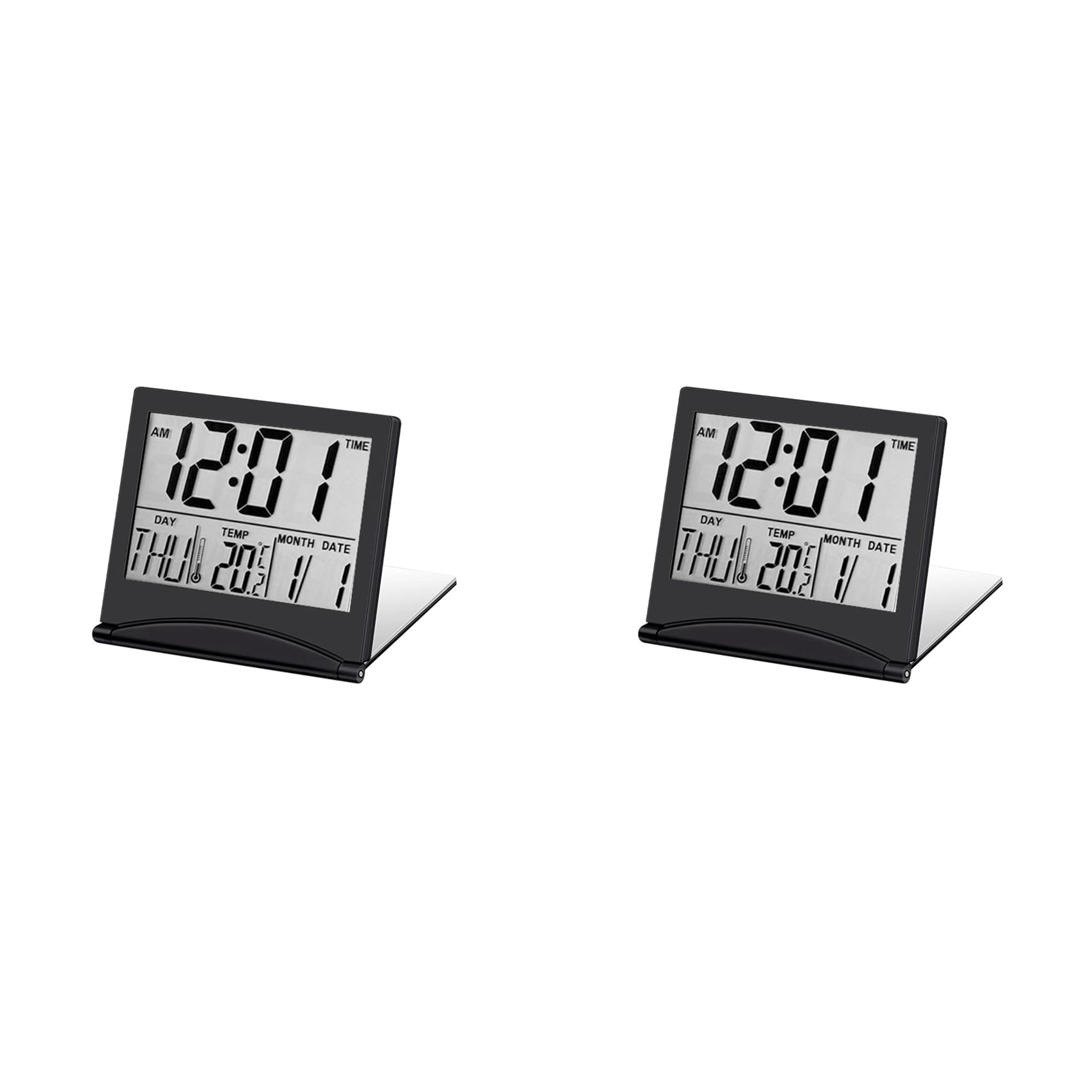 Vjsujehgy 2X Electronic Folding LCD Digital Alarm Clock Desktop Temperature Hygrometer Clock Black