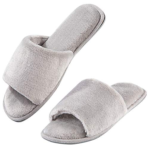 DL Open Toe Slippers for women Indoor, Cozy Memory Foam Womens House Slippers Summer Slip On, Comfy Soft Flannel Womens Bedroom Slippers Slide Breathable Size 5-6 7-8 9-10