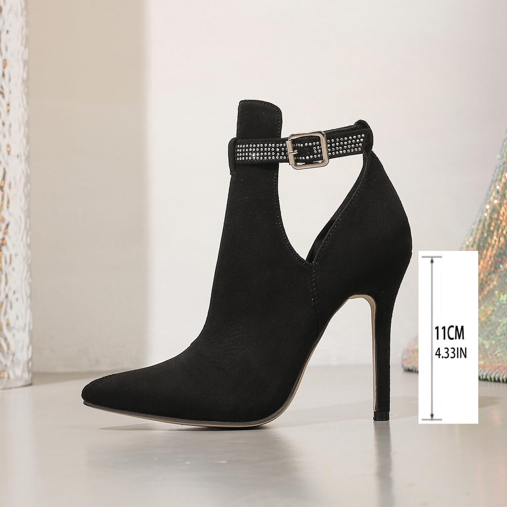Stivaletti alla Caviglia con Tacco Alto in Pelle Scamosciata Nera da Donna | per Matrimoni, Ufficio, Feste, Shopping ed Eventi serali