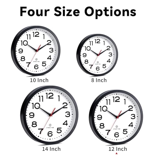 Image of Roymnie 12 Inch Atomic Wall Clock, Battery Operated Silent Non Ticking | Black analog wall clock; bold numerals for easy reading; silent non-ticking; 1 AA battery (not included); for classroom