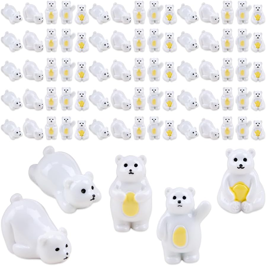 SaiDian 80Pcs Glow-in-The-Dark Mini Resin Polar Bears Cartoon Arctic Animals Winter Figurine Decorations for DIY Cake Miniature Gardens and Plant Pots