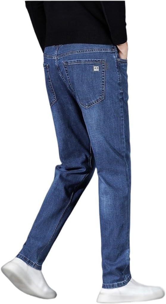 Men's Stretch Jeans Business Embroidered Regular Fit Denim Pants Male Black