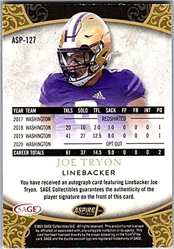 Joe Tryon Autographed Collectible Football Card - 2021 Aspire Football Card #ASP-127 (Buccaneers) Free Shipping