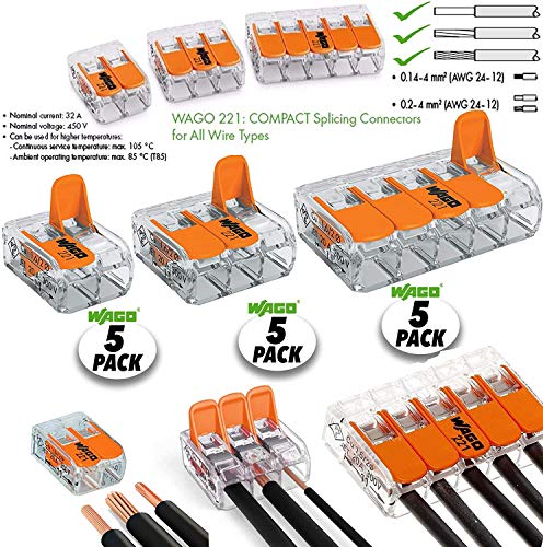Wago 2, 3, 5 Port Splicing Connectors, Lever-Nut Assortment Pocket Pack for 12-24 AWG Wire - Thumbnail 2