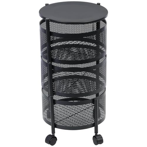 SHAIRMB Carrito De Cocina con Frutero, Gran Estante De Almacenamiento con Ruedas De 360 ​​Grados, Carrito Giratorio con Cesta Circular, Cesta para Frutas Y Verduras para Cocina,Negro,Triple Layer
