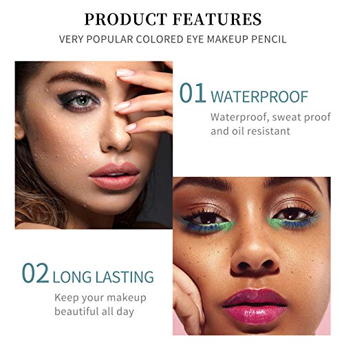 Lokfar 14 Colors Eyeliner Pen Colorful Set, Pearl Eyeliner Kit Metallic Eyeshadow Pencil Matte Glitter Colored Eye-Liner, Long Lasting Professional Eye Makeup Set Colorful Eyeliner Eye Color For Women #TOP6