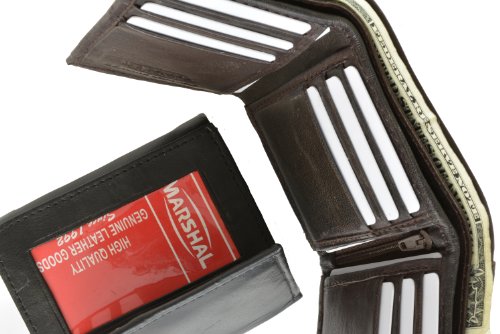 MARSHAL Cowhide Leather Trifold wallet with Front Id Window for Men4