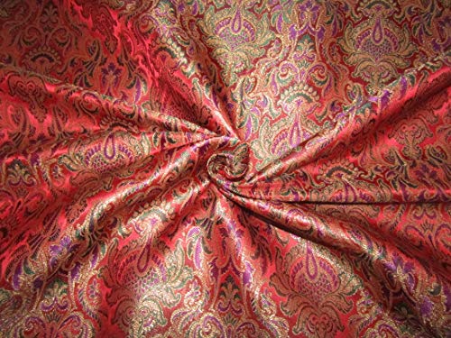 Tissu brocart rouge doré au yard pour haute couture et ameublement chic