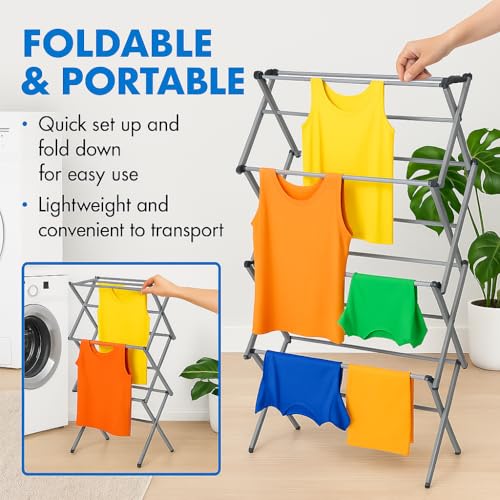 UR CHOICE 3-Tier Foldable Clothes Airer Drying Rack, 12M Indoor & Outdoor Clothes Horse with 11 Thickened Poles | Space Saving Laundry Stand for Towels & Garments | 20kg Load, 73×37×115cm - Image 8