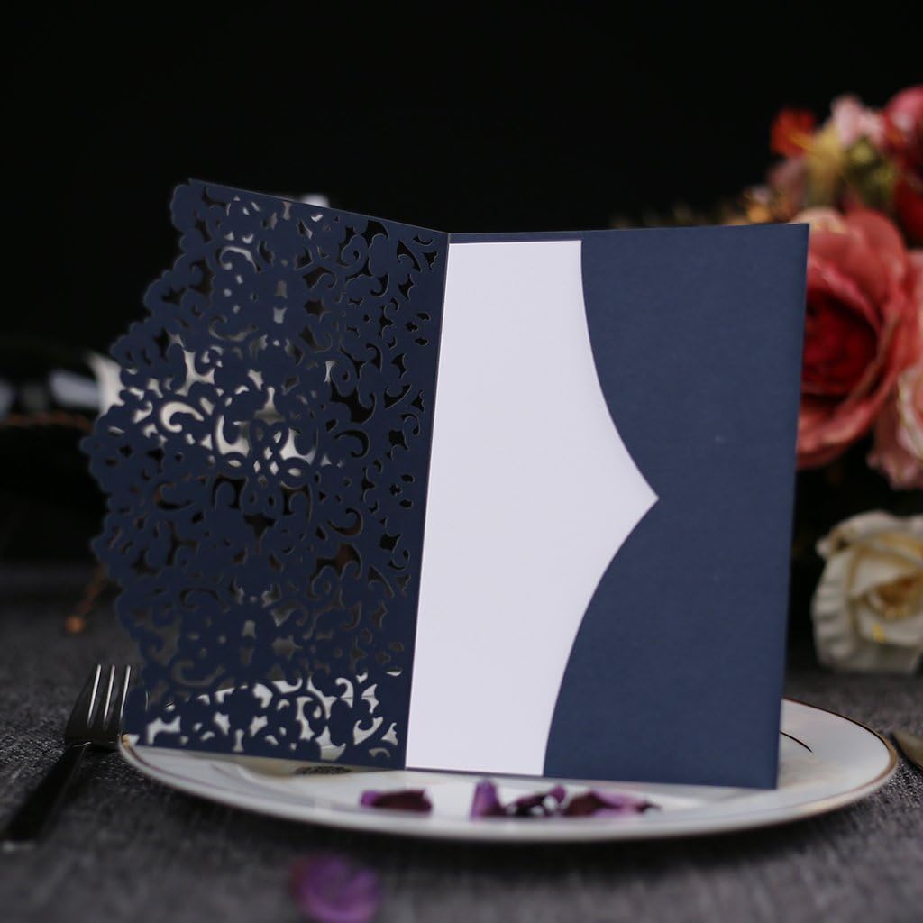CYSKY 20 Piezas Tarjetas de Invitación de Boda con Papel Imprimible en Blanco y Sobres para Boda, Cumpleaños, Graduación (Azul)