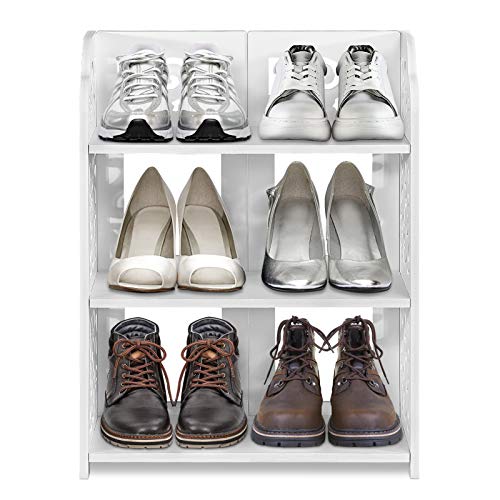 Yosoo Health Gear Narrow Shoe Rack, Shoe Rack Small, 3 Tier White Plastic Racks Shoe Free Standing, Space Saving Shoe Shelf Closet Organizer, Shoe Storage Holder for Living Room, Bedroom, Bathroom