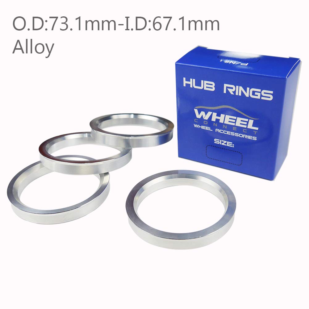 WHEEL CONNECT Hub Centric Rings 73.1 to 67.1, Aluminium Alloy Hubrings 67.1 to 73.1 Set of 4, O.D:73.1-I.D:67.1mm. A