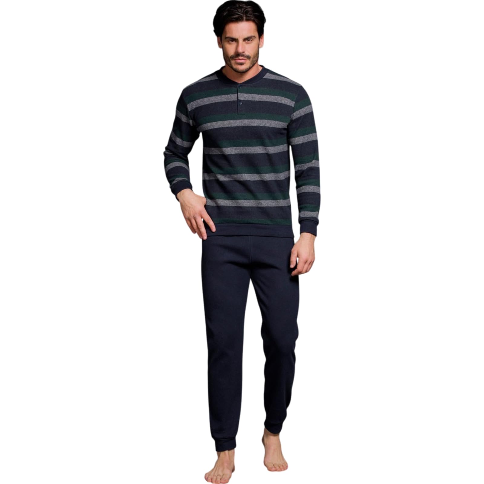 Enrico Coveri Pigiama Uomo Invernale in Caldo Jacquard Pigiama Uomo Felpato Caldo Confortevole Texture Punto Milano Ultimi ARRIVI