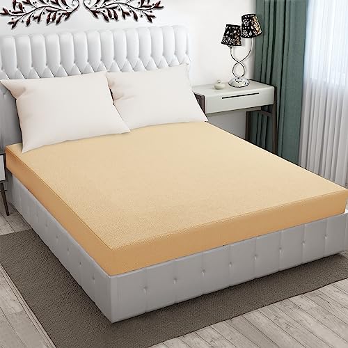 Image of Dream King Luxury Being Terry Cloth Fitted Mattress Protector Single Bed | Waterproof Ultra Soft Mattress Cover | Hypoallergenic Bed Cover 66X75 inch (Beige)