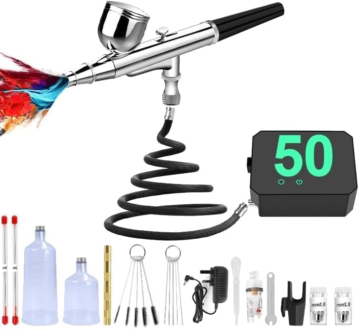 Airbrush Kit with Compressor - High-Pressure Portable Air Brush with 0.2/0.3/0.5mm Nozzle...