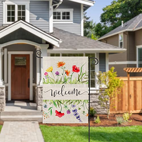 Fiberomance Welcome Spring Garden Flag 12X18 Inches Watercolor Floral Spring Flag Summer Flag Vertical Double Sided Yard Flag Porch Flag Outdoor Decoration Decorative Home Décor #TOP2