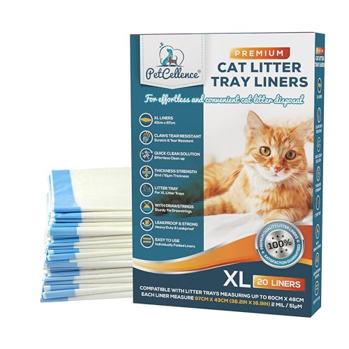 PetCellence 20 Sac Litiere Chat XL – Résistant aux Rayures avec Cordon de Serrage pour Bacs Extra Larges – 2 mm D'épaisseur et Solides - Poubelle Litiere...